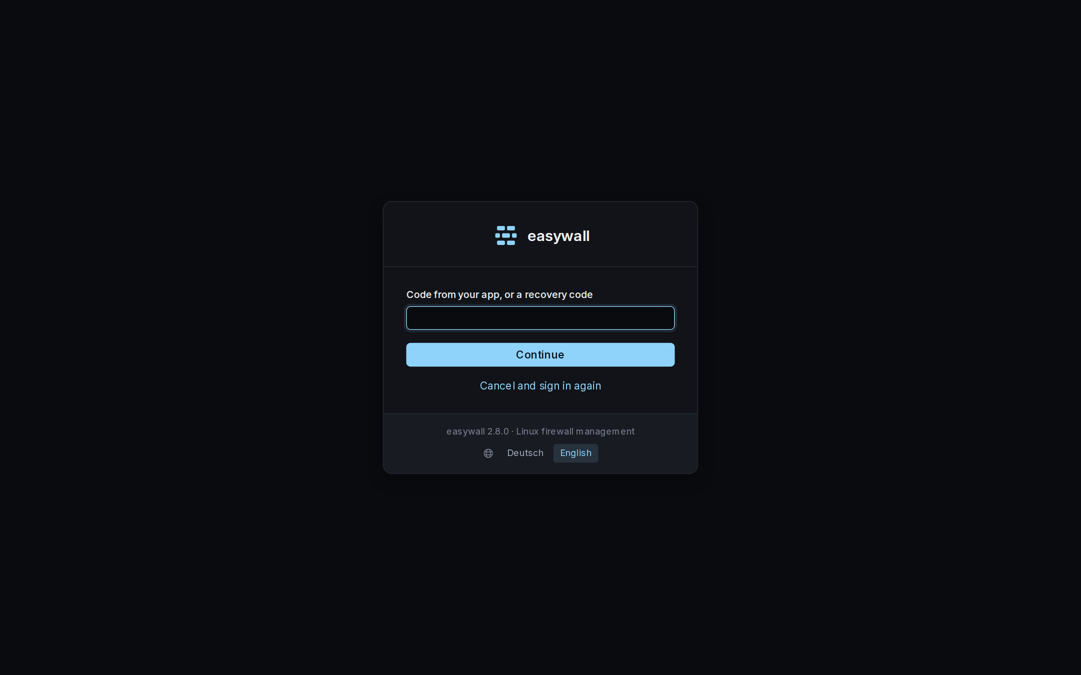 The second-step sign-in page: a single field for a six-digit code or a recovery code, with no indication of whether the earlier password was correct.