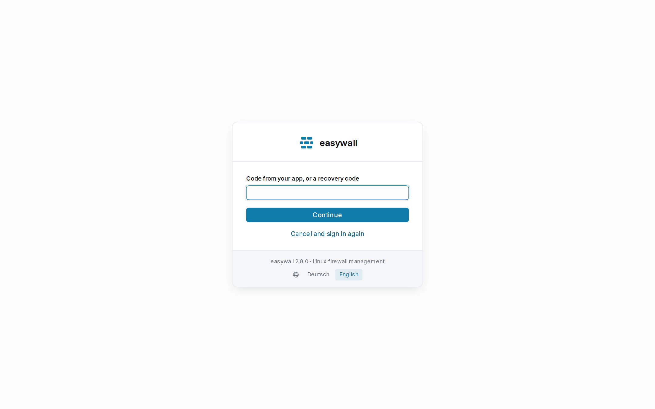 The second-step sign-in page: a single field for a six-digit code or a recovery code, with no indication of whether the earlier password was correct.